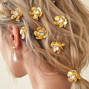 New Crystal Gold Floral Hair Clips (4pcs) Collection Set NWOT